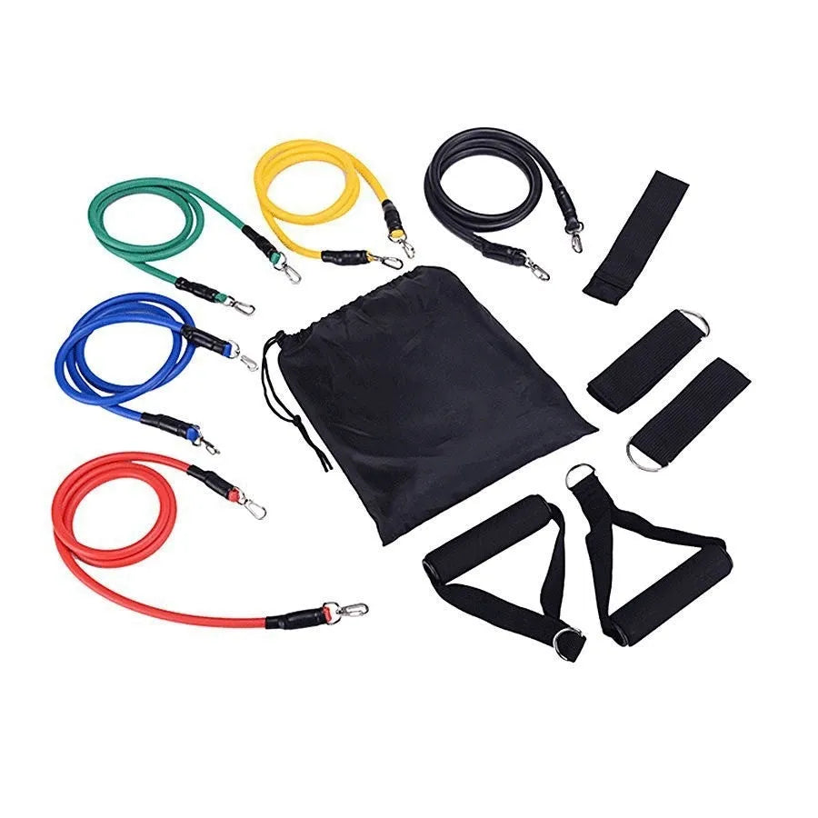 Door-mounted fitness pulling rope set with multiple ABS resistance bands for home workouts