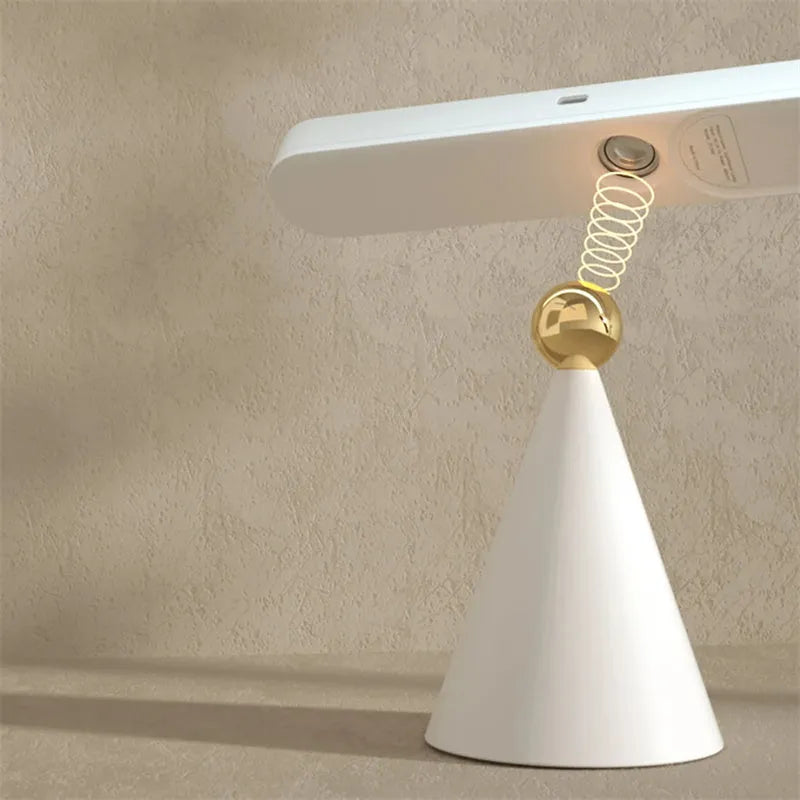 Geometric design desk lamp with magnetic suction base and touch controls in white colour