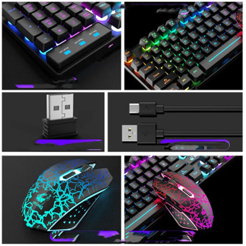 T3 wireless charging keyboard and mouse set with backlit keys and USB interface in black, white, or blue colour options