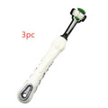 Three-sided pet toothbrush with PP TPR handle and nylon bristles in green colour on white background