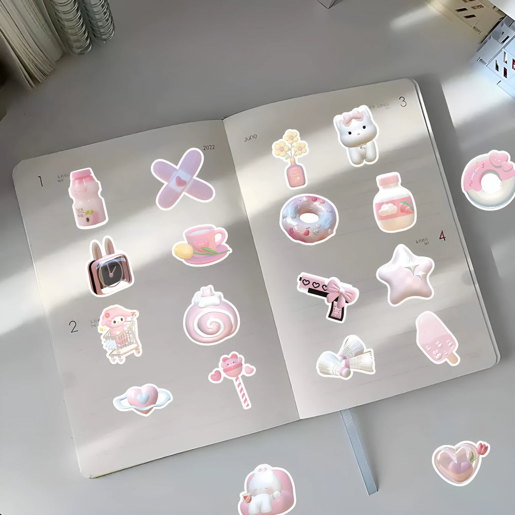 3D decorative stickers with pink girl heart designs in two pattern styles for craft projects