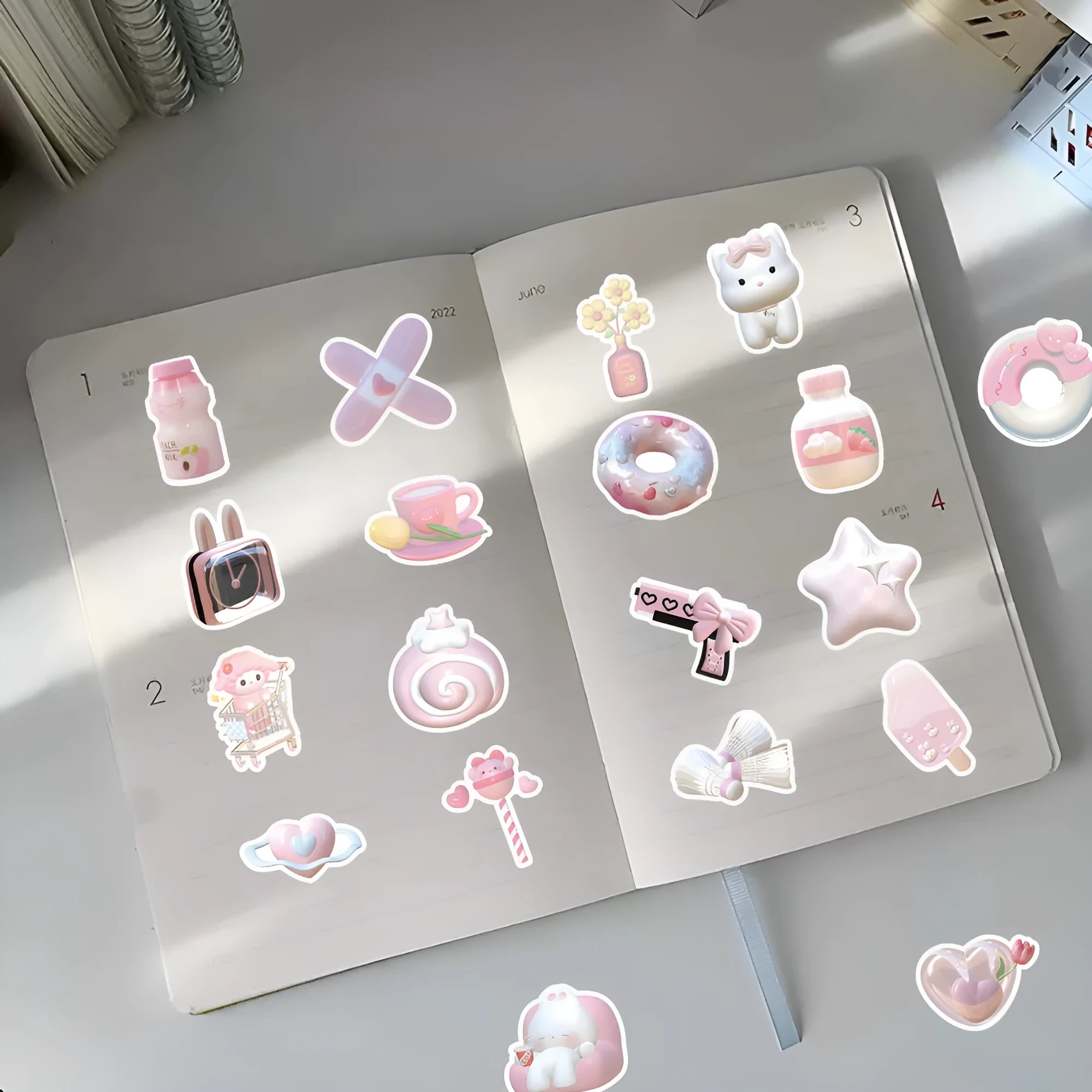 3D decorative stickers with pink girl heart designs in two pattern styles for craft projects