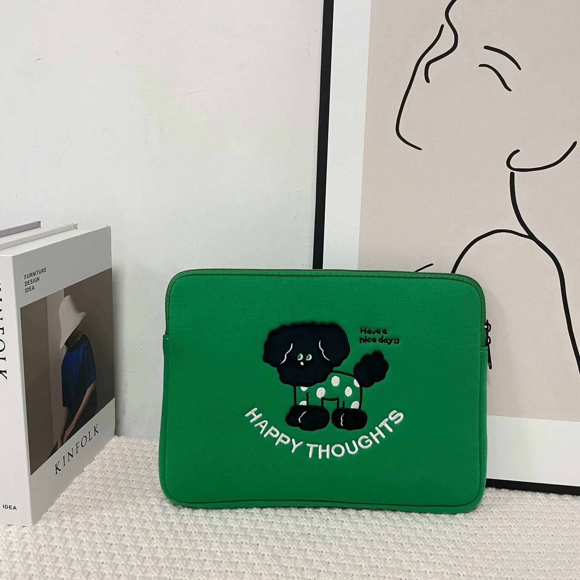 Embroidered animal design laptop sleeve bag for 13.6-inch to 15.6-inch computers