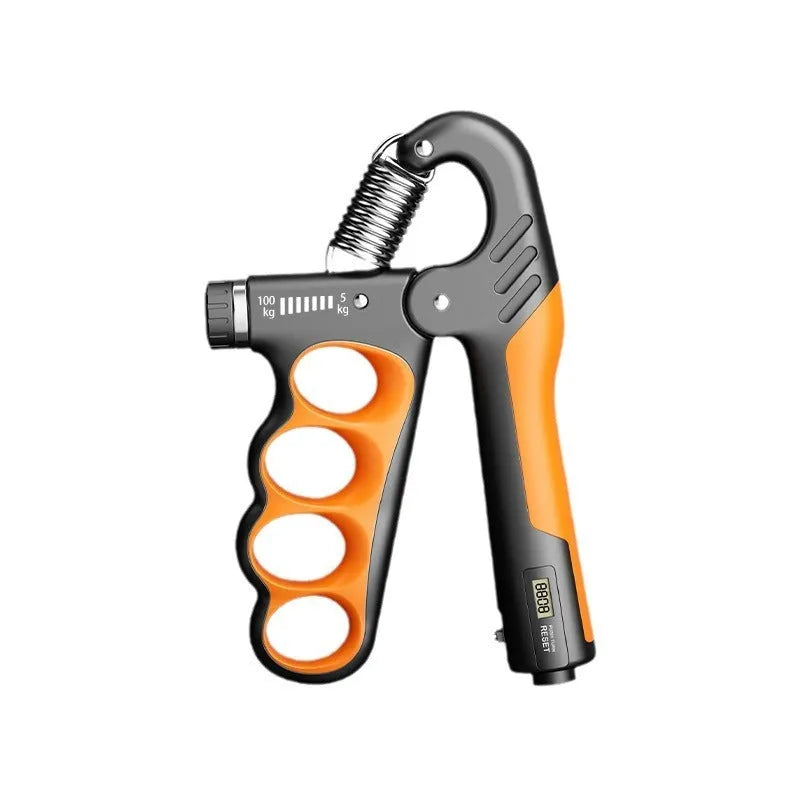 Electronic counter spring grip fitness trainer in orange, red or grey colour