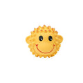 Four orange and yellow spiky latex dog toys with animal shapes and squeakers for small medium breeds