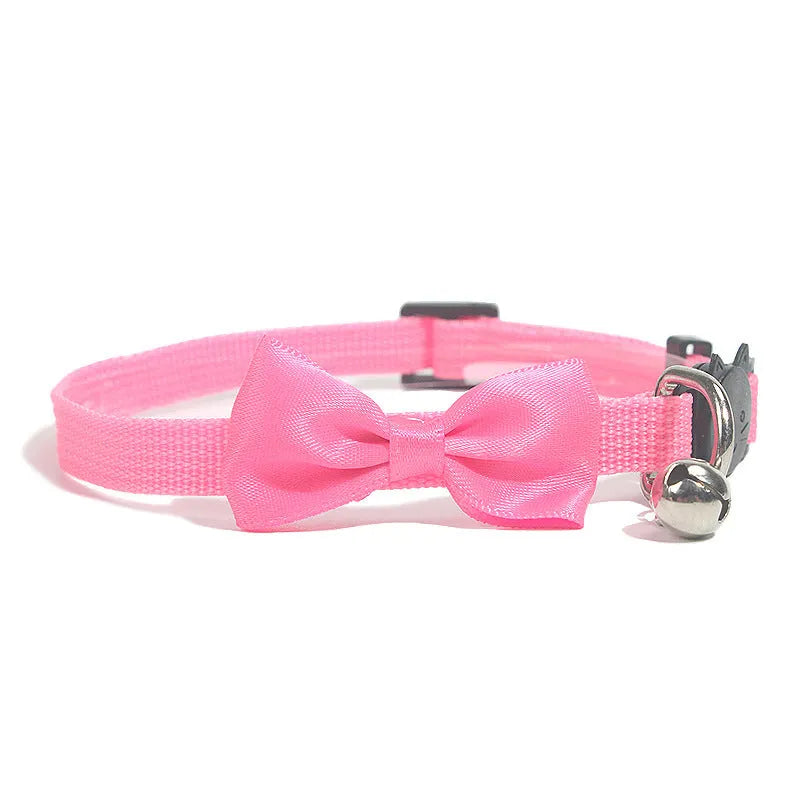 Adjustable nylon cat bow collar with bell in striped pattern, multiple colour options