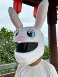 White rabbit head helmet cover with long ears for electric motorcycle commuting