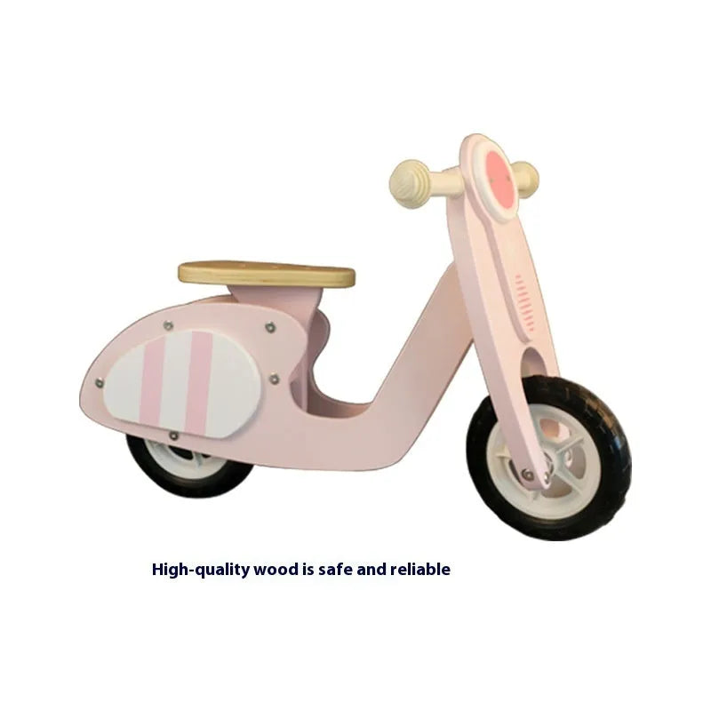 Pink wooden balance scooter for toddlers with 10-inch wheel