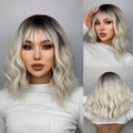 Women's ethnic style short hair wig in picture color with oblique bangs made of high temperature silk