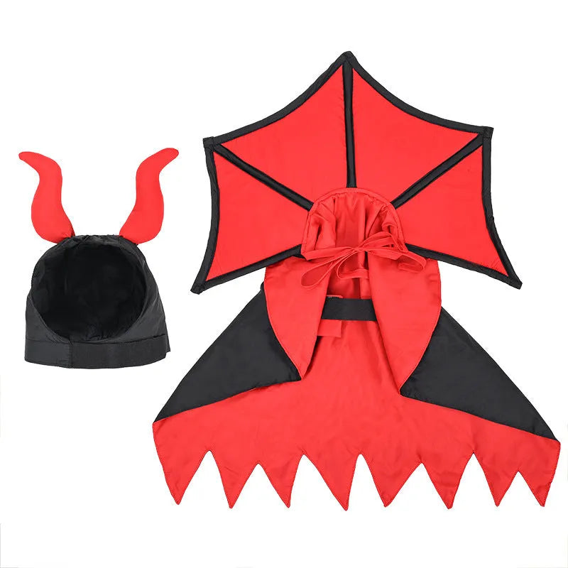 Black polyester Halloween vampire costume for pets with cloak and hat