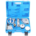 Volvo engine timing tool set comprising eight carbon steel alignment tools on a blue background.