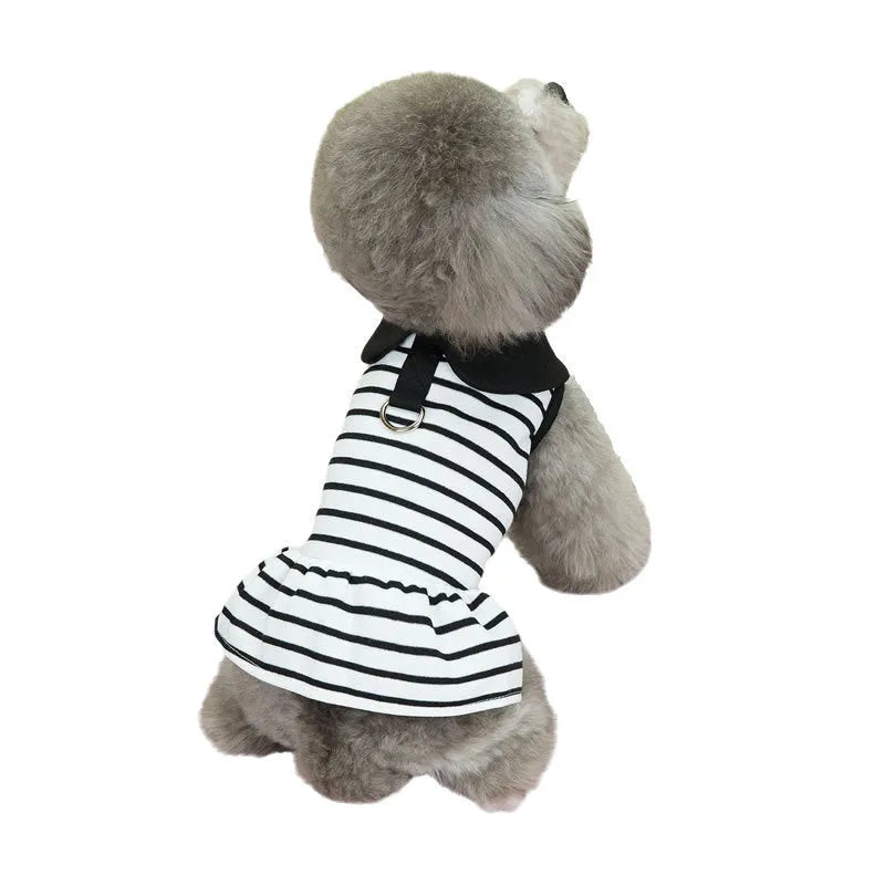 Cotton pet t-shirt and skirt set with striped summer design for small animals