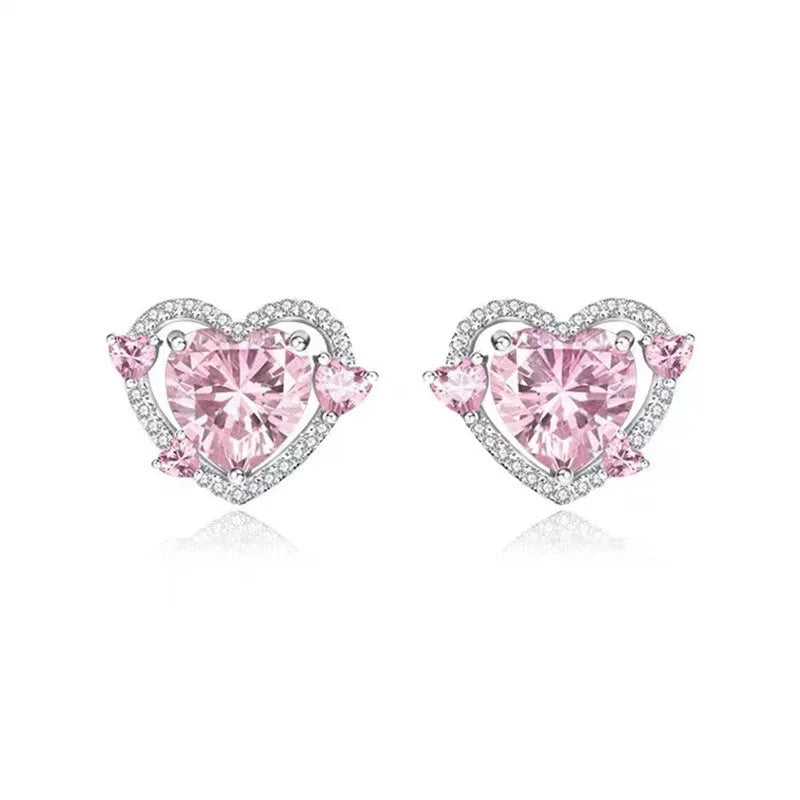 Guardian Heart stud earrings with white k gold electroplated finish on copper