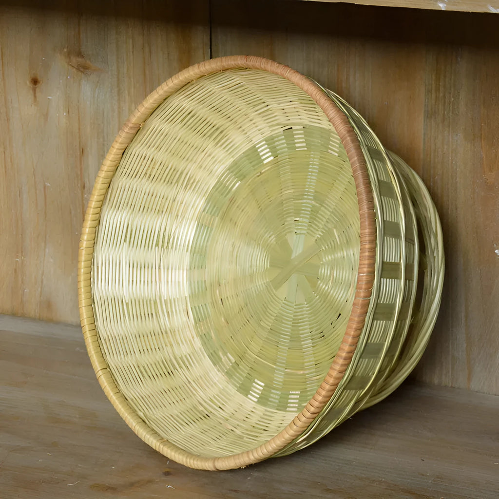 Handmade natural bamboo storage basket in three sizes for household organisation