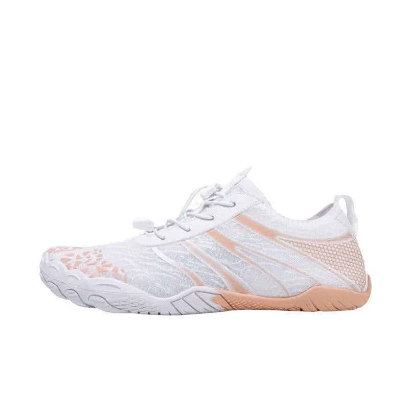 Casual unisex beach running shoes in Lycra stretch fabric, shown in beige, black, blue, grey, and white powder colour options.