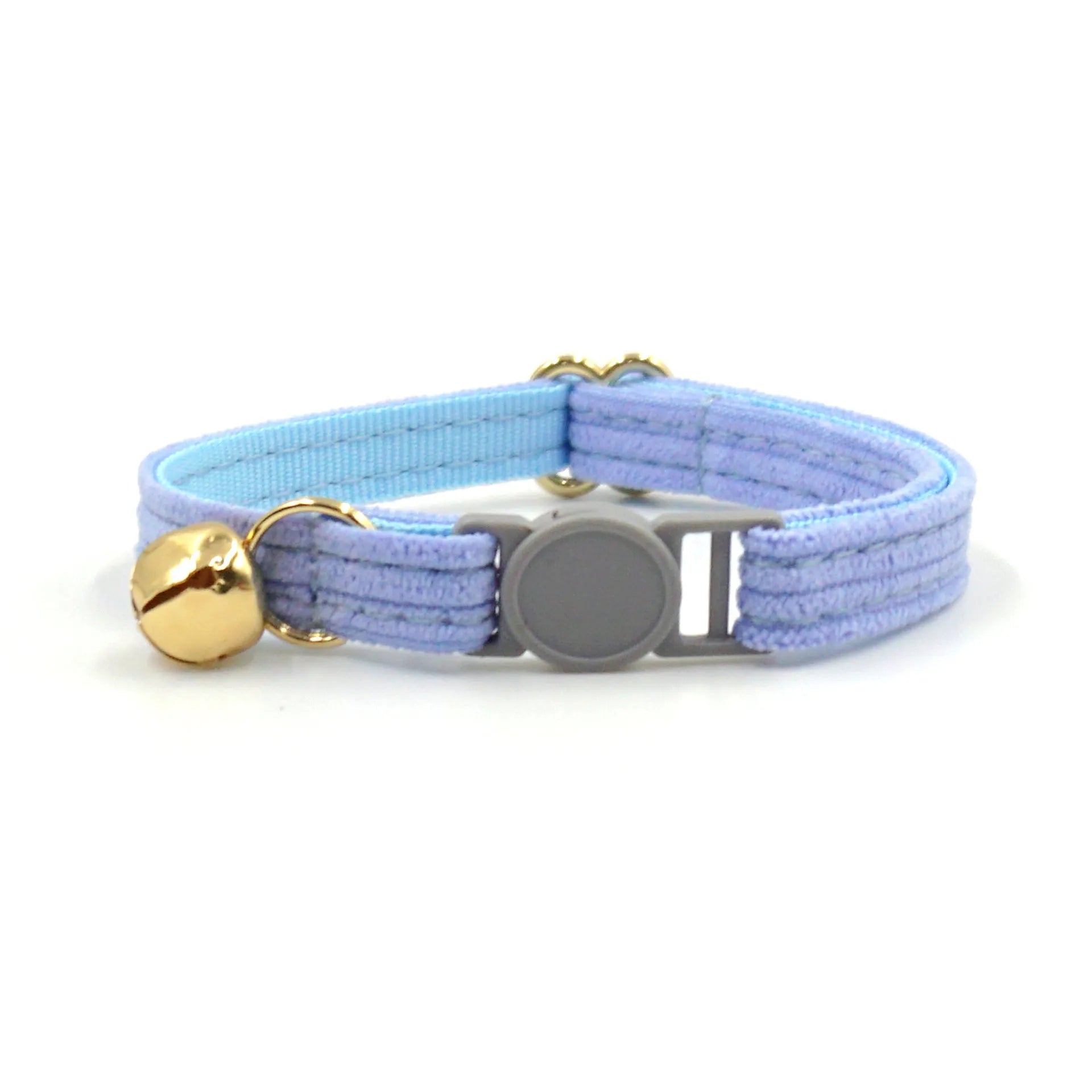 Cloth safety buckle cat collar with bell in brown corduroy on a cat