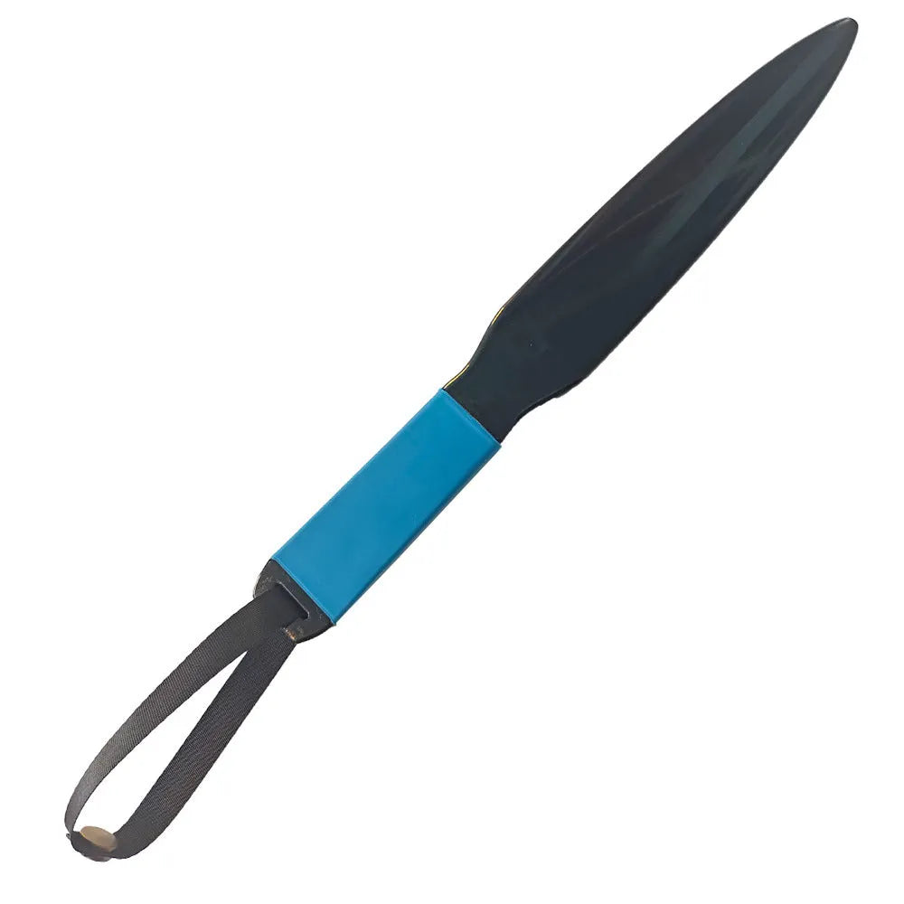 A blue and black nylon dog training break stick measuring 35cm in length.
