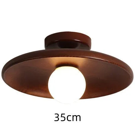 Solid wood modern minimalist ceiling lamp with glass shade in wood colour or walnut colour finishes