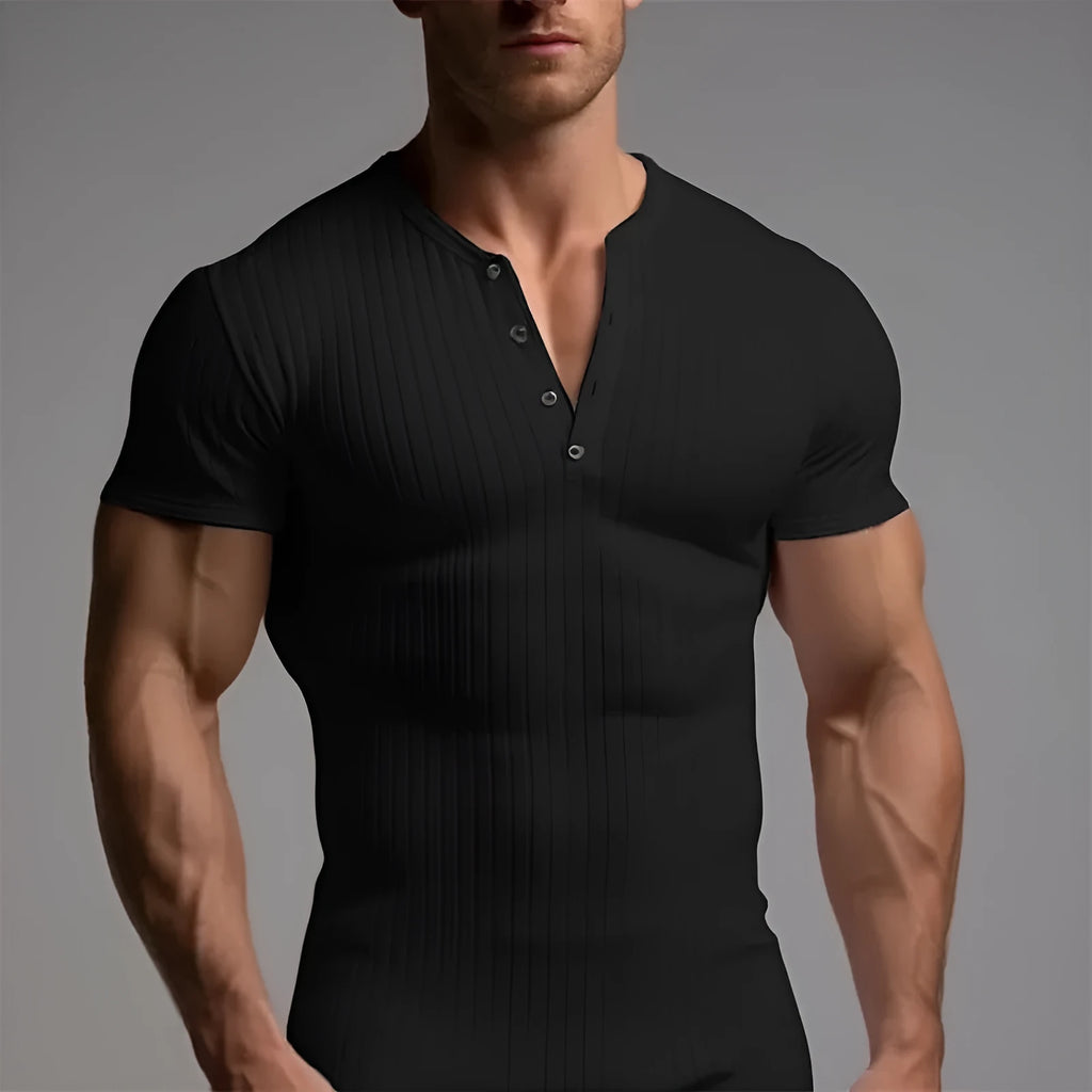 Men's slim-fitting muscle sports T-shirt in polyester, shown in Army Green colour.