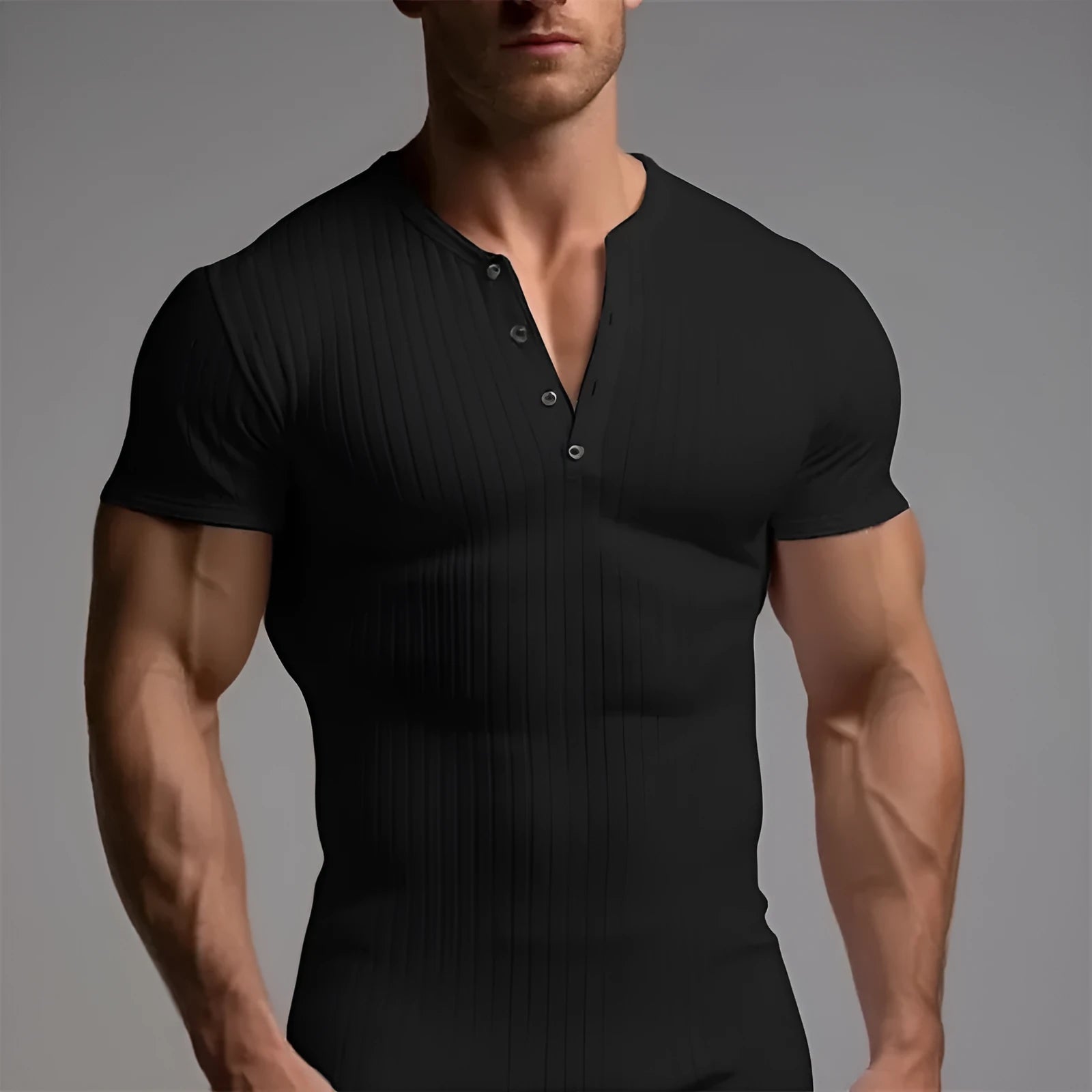 Men's slim-fitting muscle sports T-shirt in polyester, shown in Army Green colour.