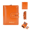 Slim women's PU leather card holder wallet shown in multiple colour options on a flat surface.