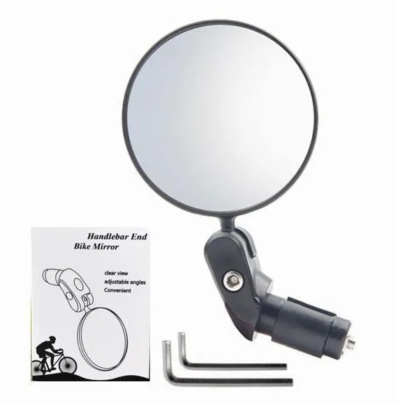 Black ABS plastic folding convex rearview mirror showing 7cm diameter reflector.