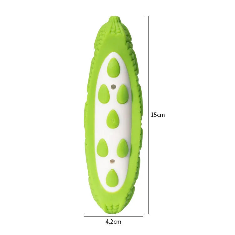 Green and purple dog chew toys showing simulation texture, available in large and small size options