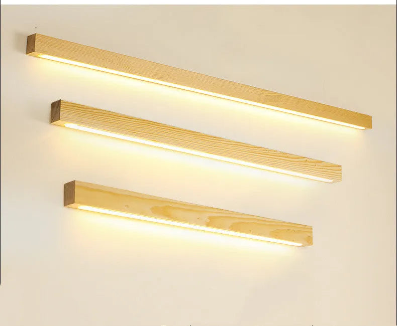 Walnut colour wood and acrylic log strip LED wall lamp in modern minimalist design