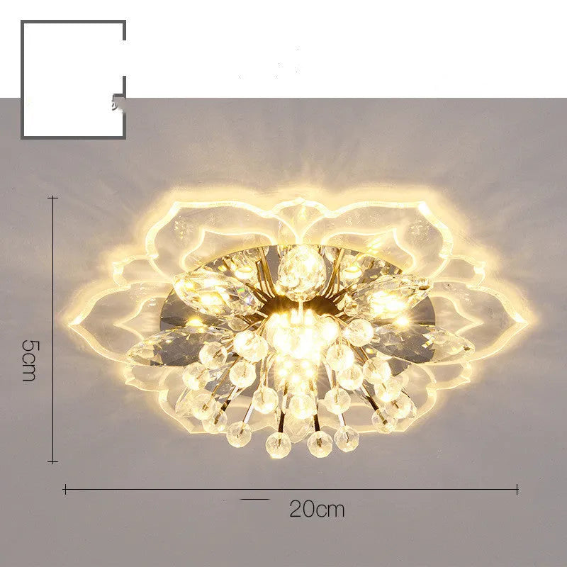 Modern crystal ceiling lamp with flower-shaped shade and LED lighting