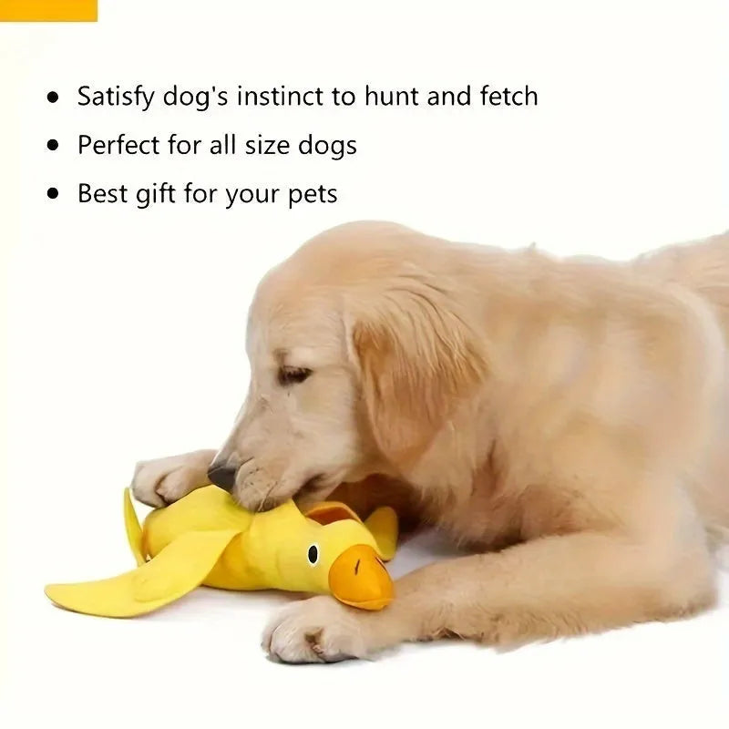 Yellow teddy bear shaped dog toy with food leak compartment and squeaker for training and enrichment