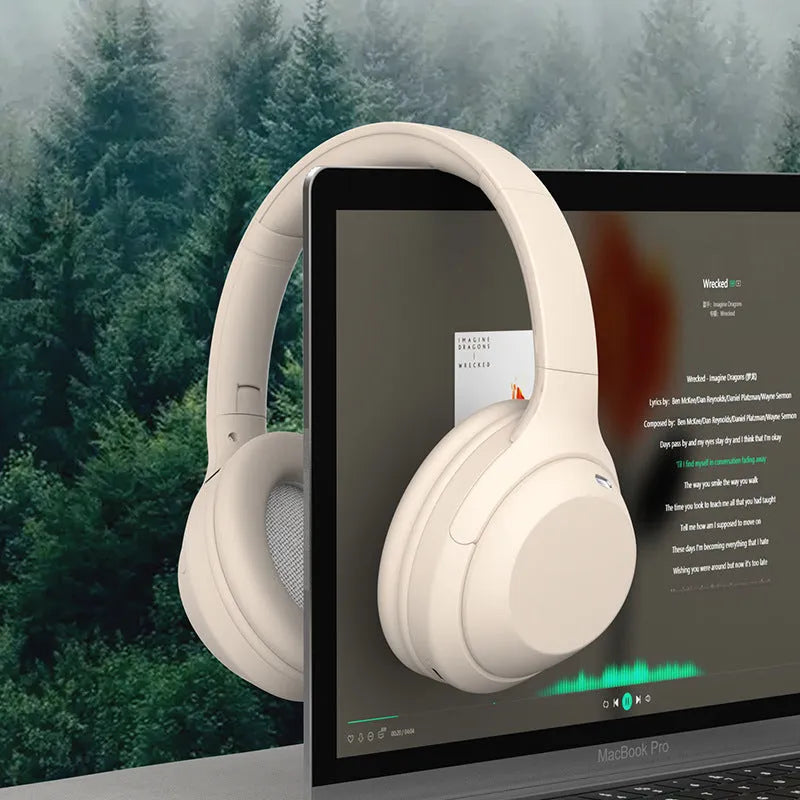 Bluetooth headphone head-mounted with mic noise-canceling ABS charcoal black brown creamy white