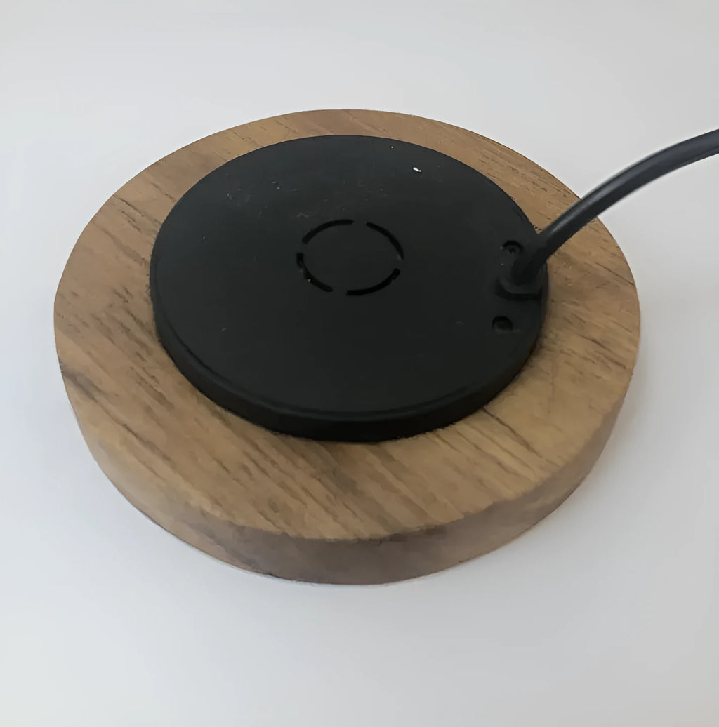 Round hidden wireless phone charger for desk or table installation, shows 60mm and 75mm size options.