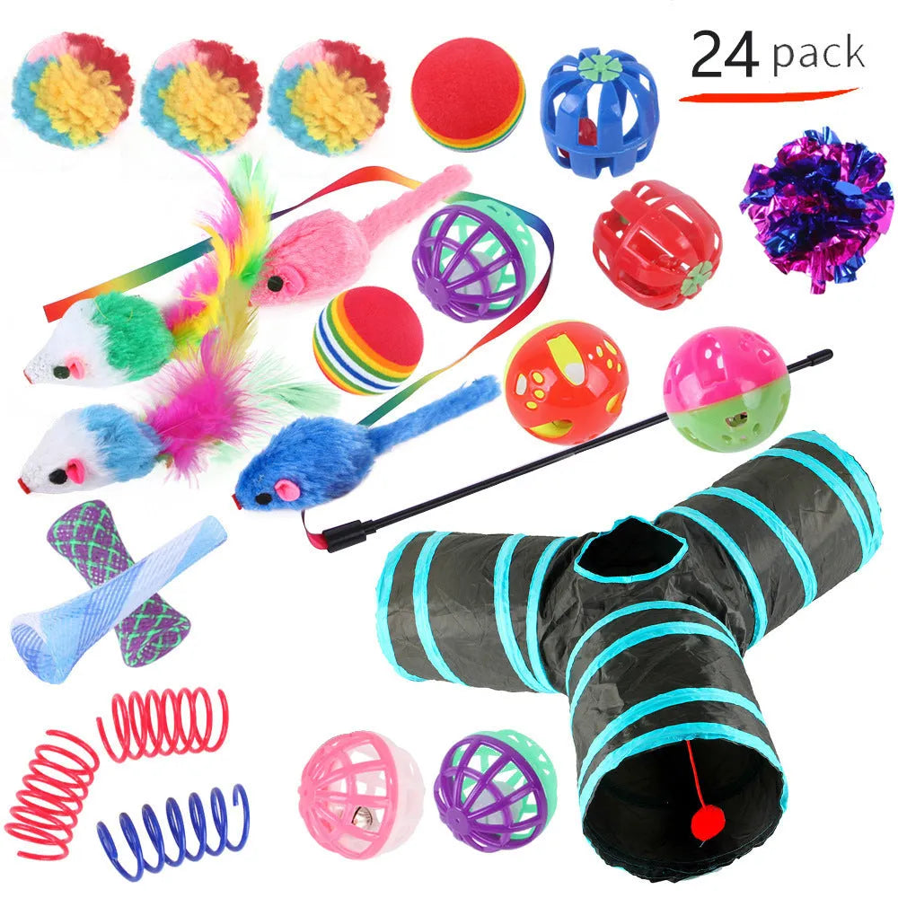 Plastic cat tunnel toy set with colourful accessories in channel designs