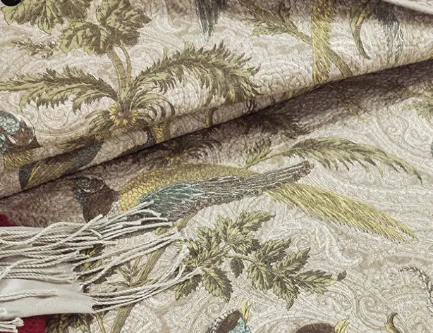 Blue American floral design cotton bedspread quilt set with three pieces showing plant and bird patterns