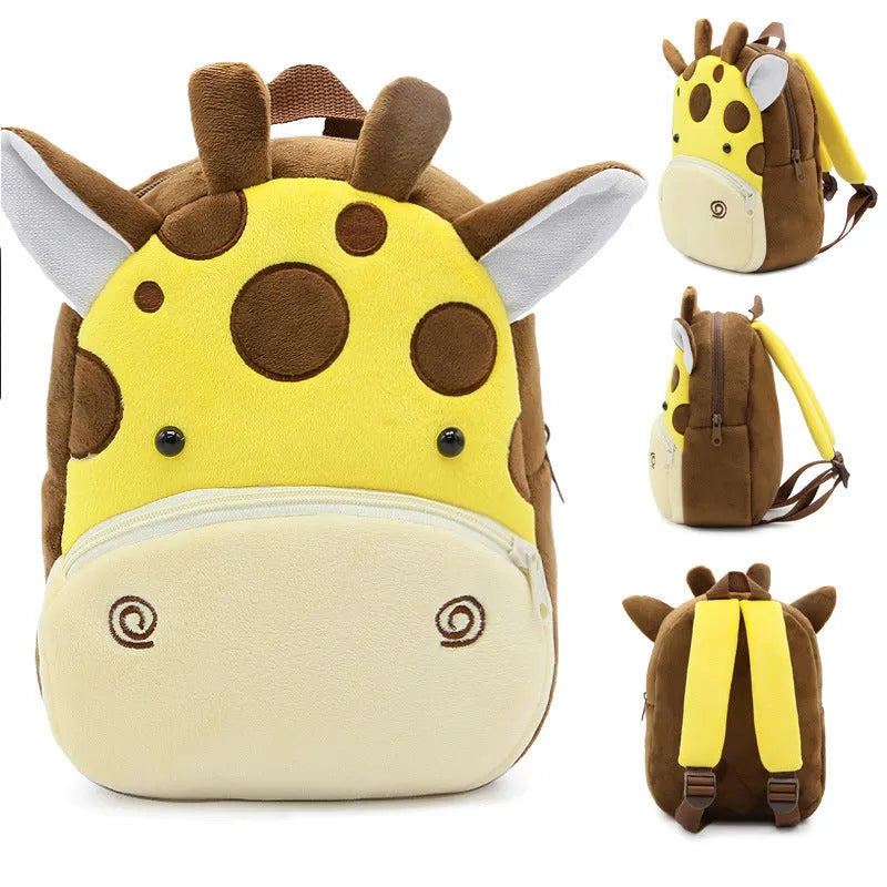 Small cloth animal backpack for kindergarten children, 26.5x24x10.5cm, with zipper pocket, available in multiple colours