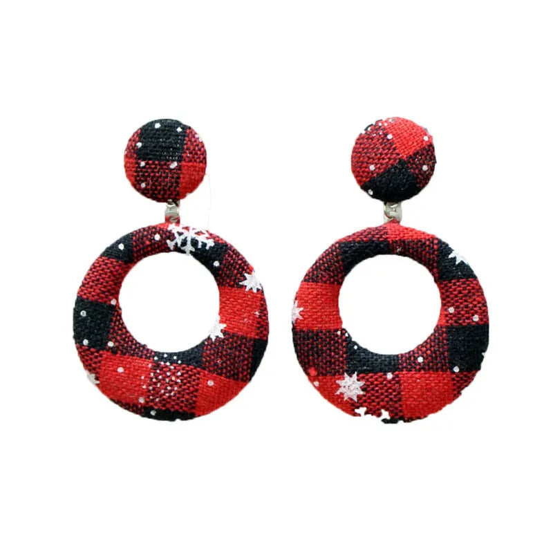 Round geometric snowflake cloth Christmas earrings 4cm diameter handmade festive jewellery