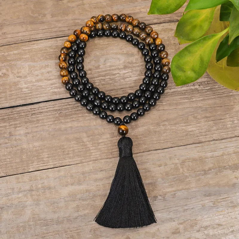 Handmade tiger eye stone tassel sweater chain necklace and bracelet with 81cm circumference