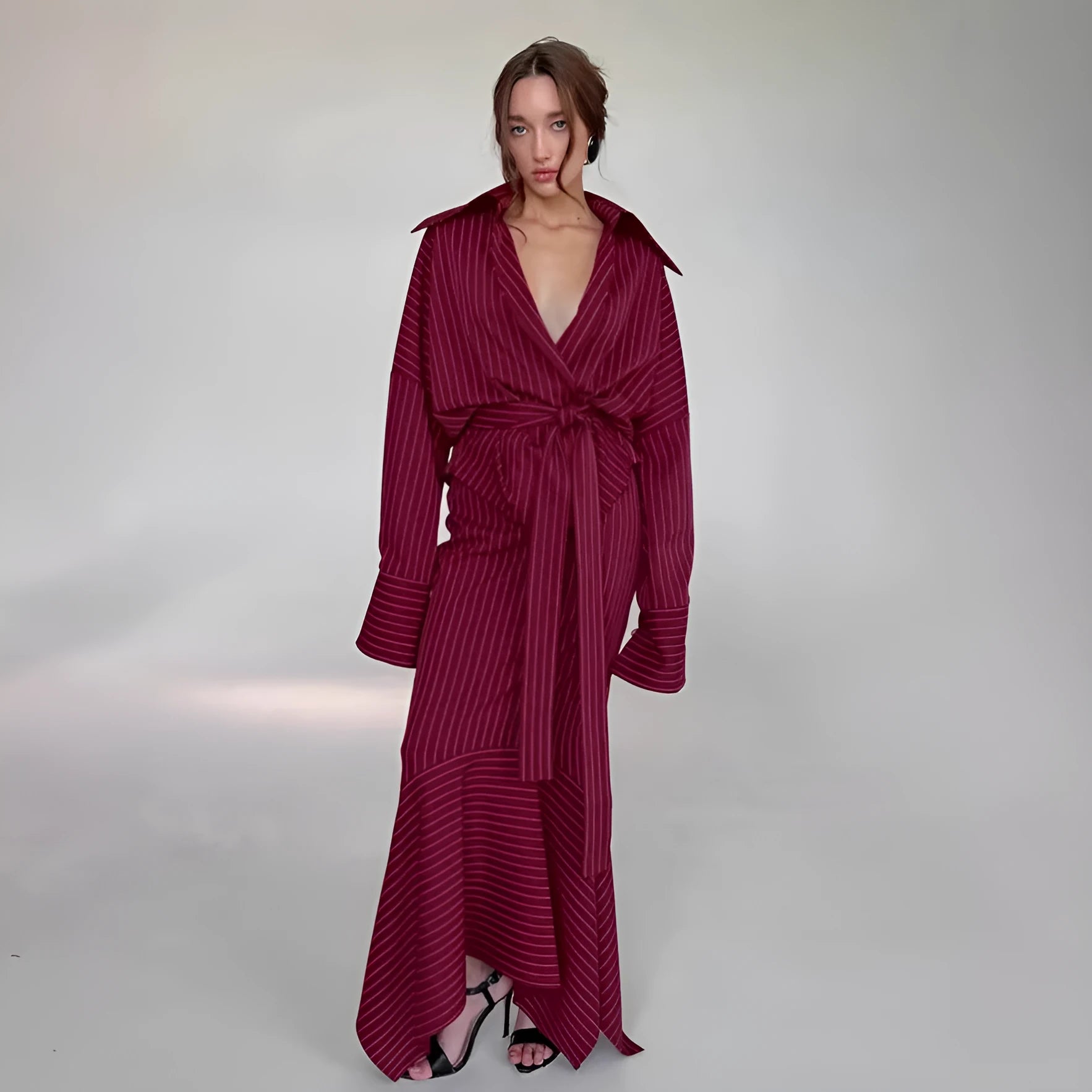 Women's simple casual hip skirt set in red plaid polyester with shirt-sleeve top and matching dress, autumn retro style