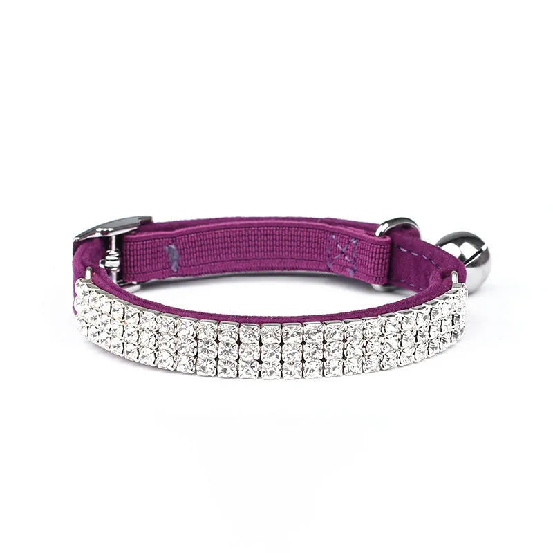 Velvet cat collar with rhinestone decorations in multiple colour options