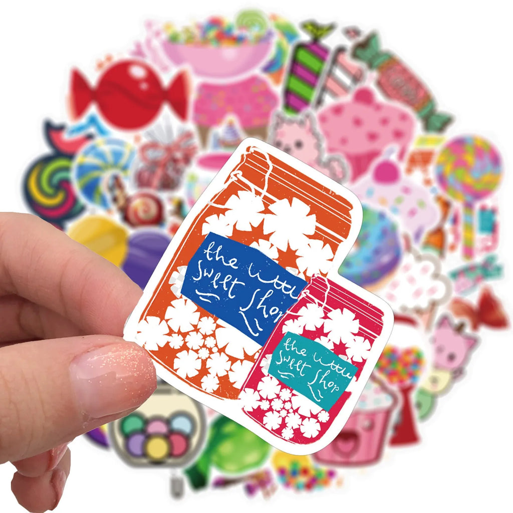 Colourful Candy series graffiti stickers with cartoon designs measuring 4-6cm