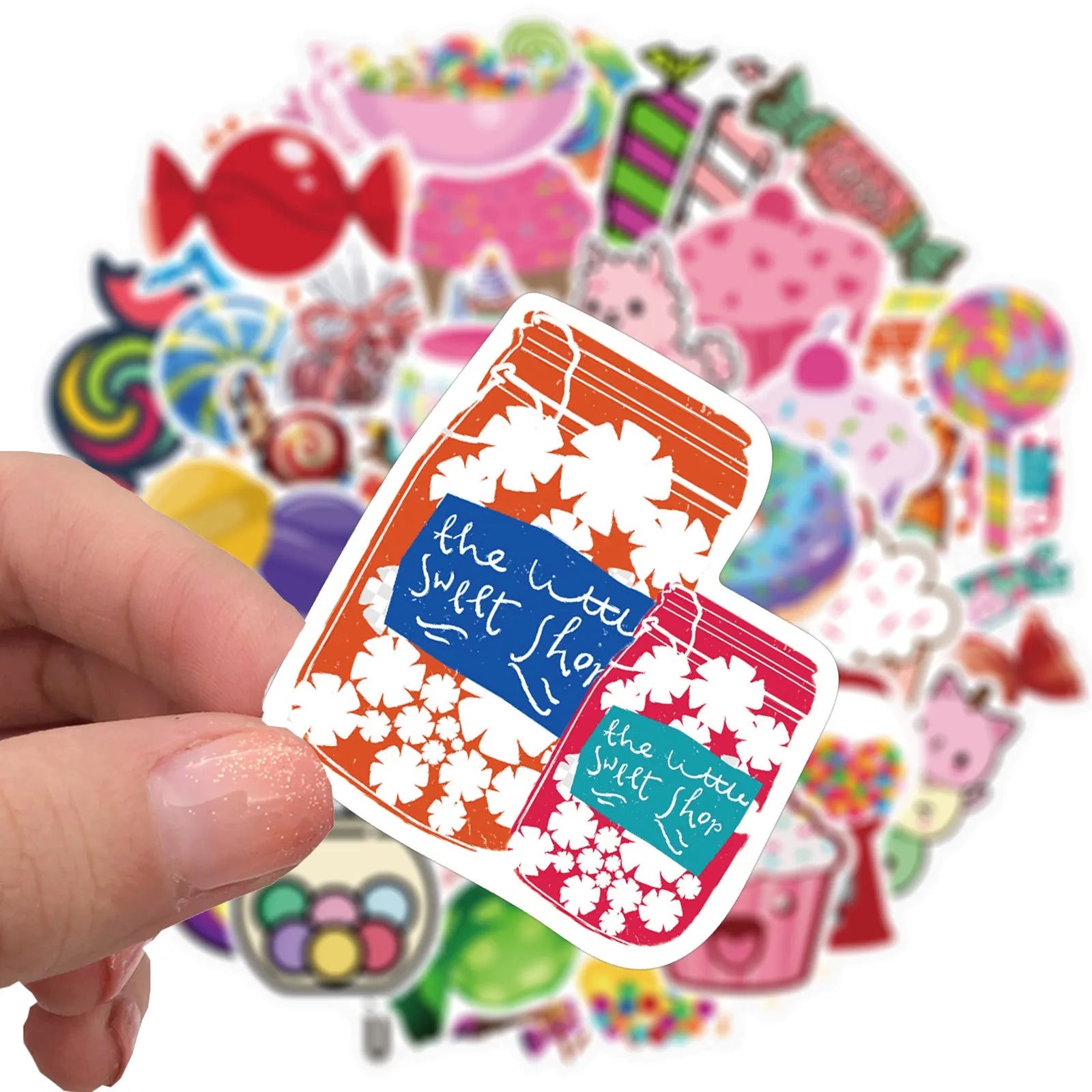 Colourful Candy series graffiti stickers with cartoon designs measuring 4-6cm