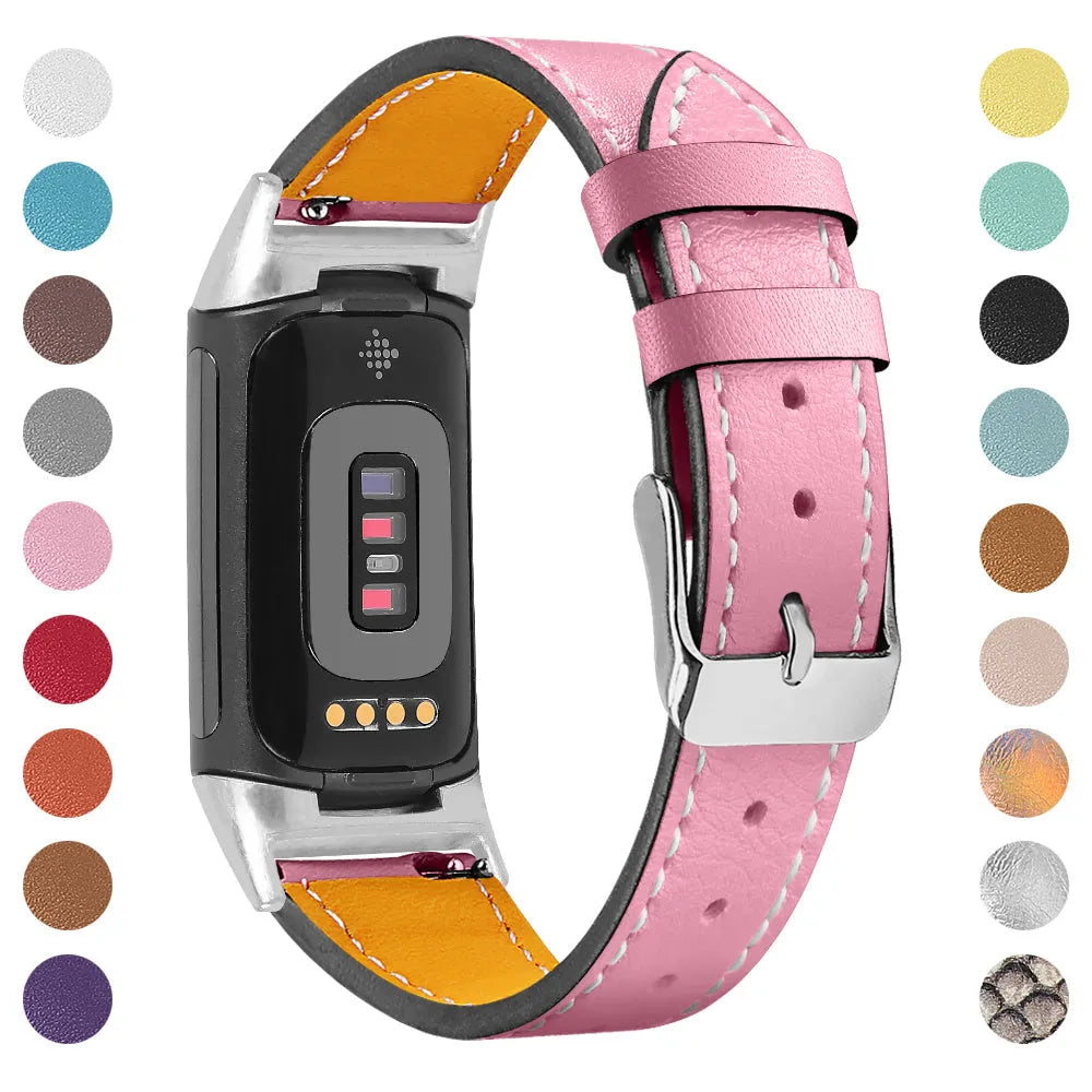 Genuine cowhide leather strap for Fitbit Charge 5 and Charge 6 in multiple colour options