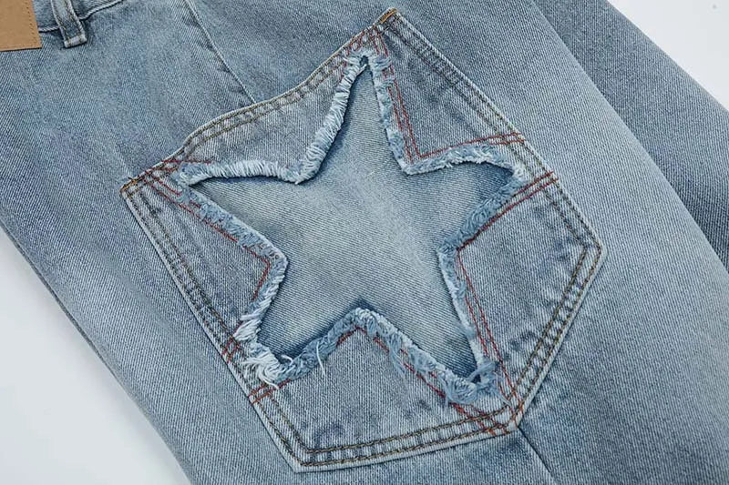 Men's blue American retro straight leg wide tube jeans with mid waist and cotton fabric