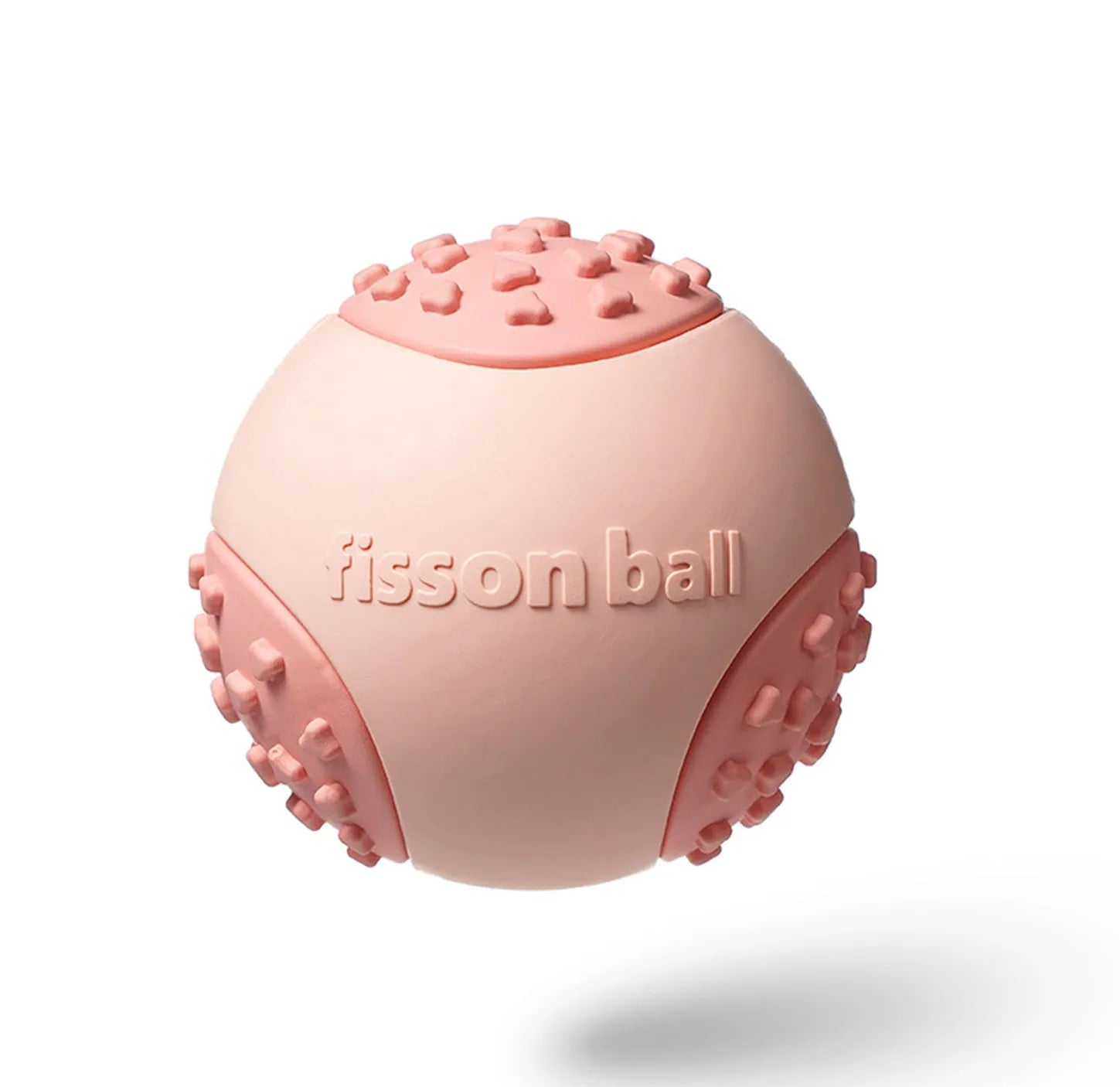 Green and pink 64mm diameter rolling ball dog toy for small and medium breeds