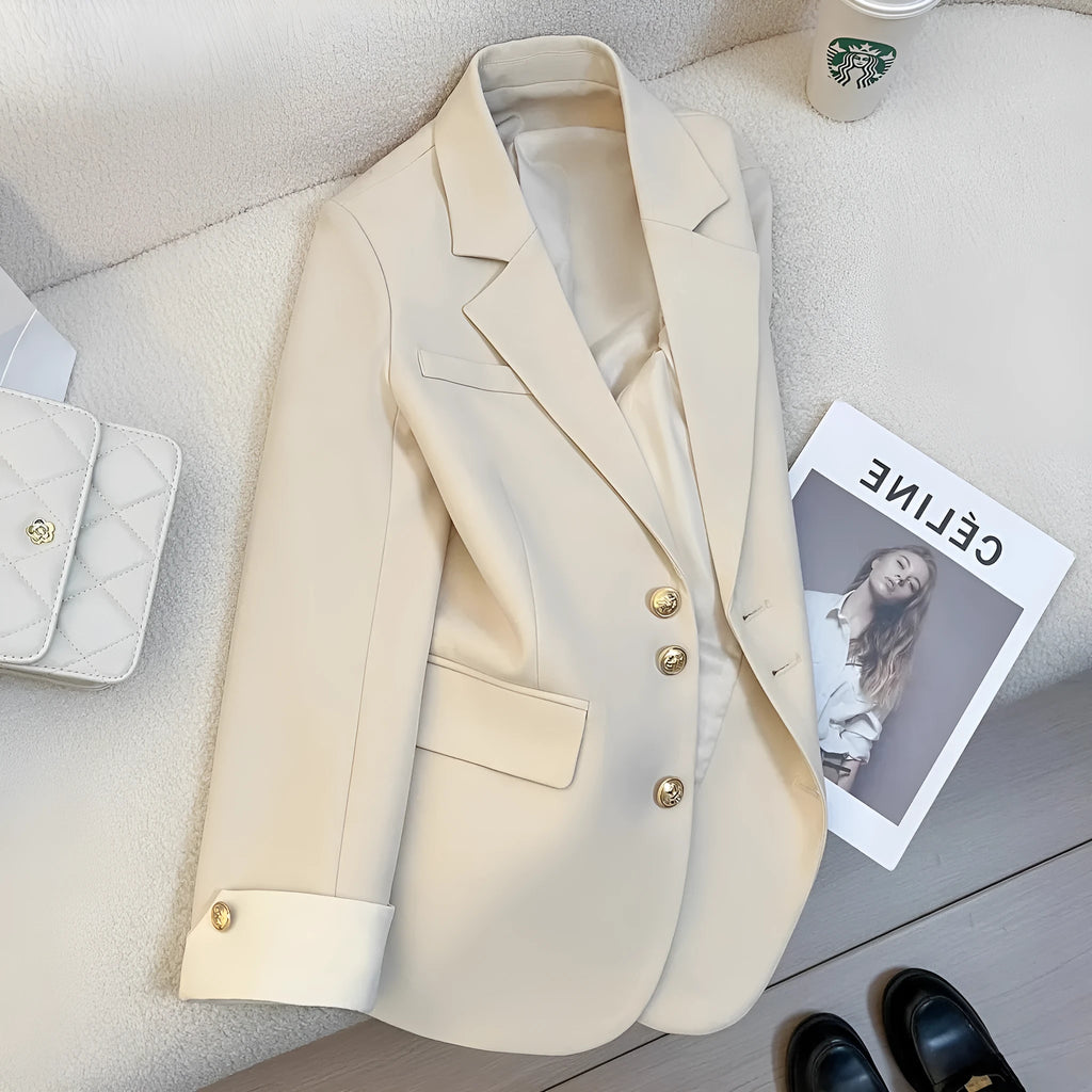 Women's Korean style coat in beige or black with 65cm length and loose fit design