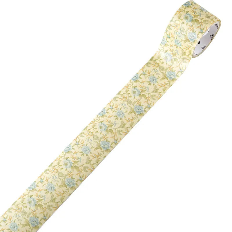 Roll of vintage floral watercolour design tape on a Japanese paper base, showing 30mm and 50mm width options.