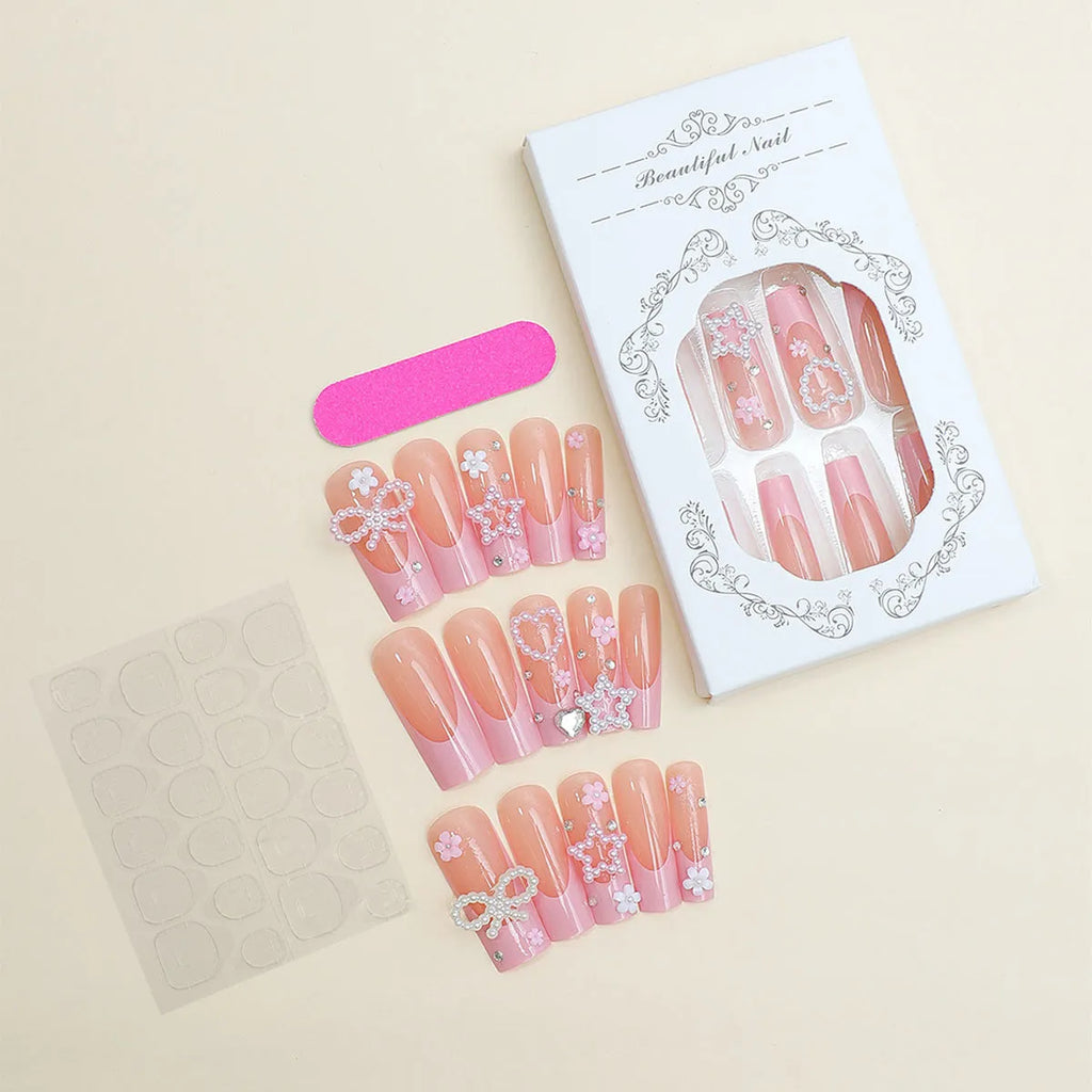 Nail art water transfer decal sheet showing French tip design with spot drill bow pattern in XB-70-48 colour.