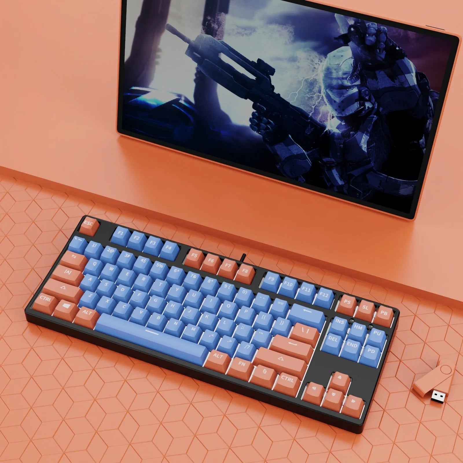 87-key tenkeyless mechanical keyboard in a dual-colour keycap design with metal frame