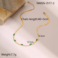 Geometric square zircon pendant necklace with stainless steel flat snake chain in gold or steel colour finishes