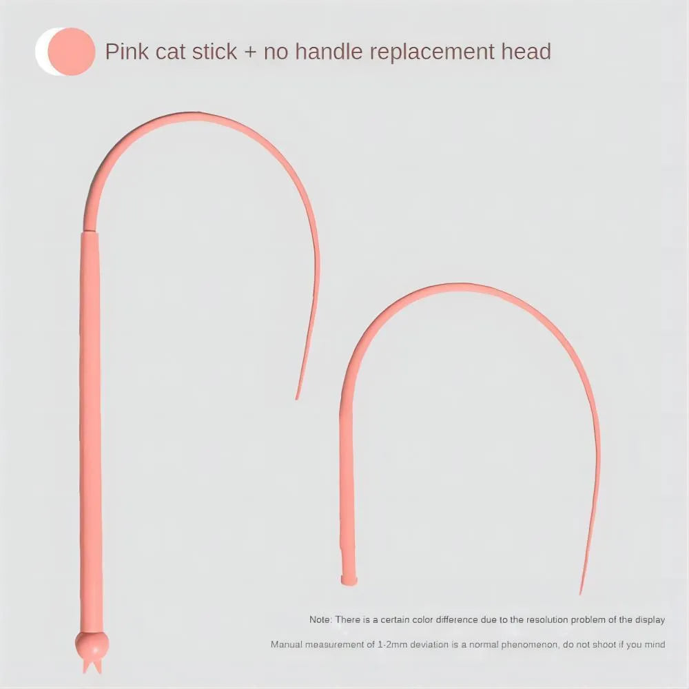 Simulated mouse tail cat teaser stick with flexible silicone tail and cat head design